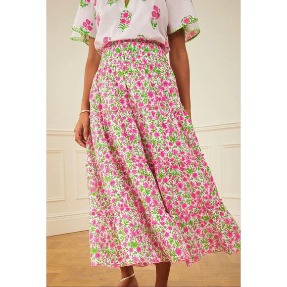 Pink City Prints Dresses & Skirts - Pink City Prints Tuckernuck Rah Rah Skirt Smocked Floral Midi Maxi Candy Jaal